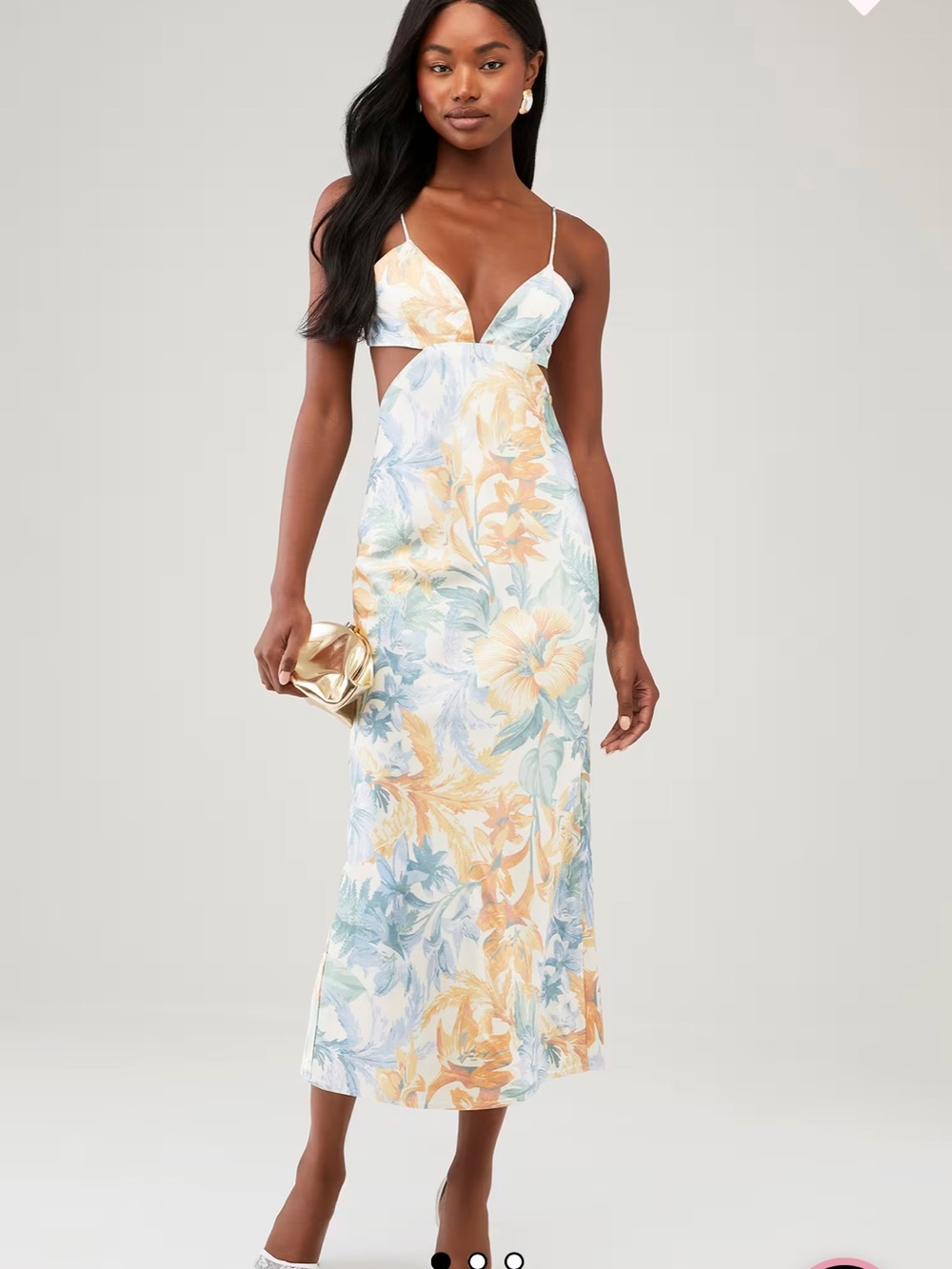 Pastel Floral Cutout Maxi Dress in Blue & Yellow